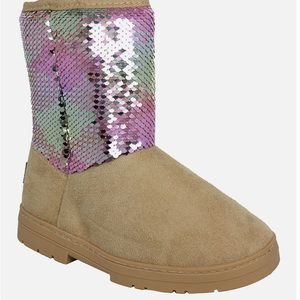 Bebe Size 3 tan, pastel sequins boots NWT
